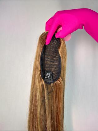 Imagem de Rabo de Cavalo Orgânico Liso Castanho Claro Mechas