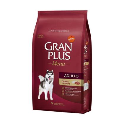 Imagem de Ração GranPlus Menu Para Cães Adultos de Porte Médio e Grande Sabor Carne e Arroz - 15kg