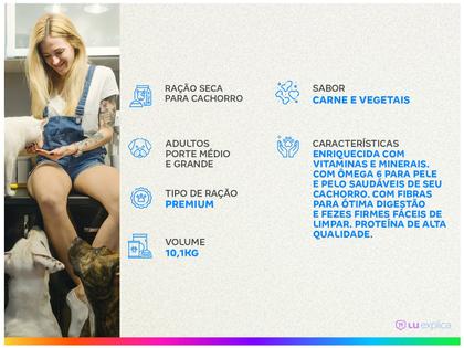 Imagem de Ração Pedigree para Cães Adultos de Porte Médio e Grande Sabor Carne e Vegetais - 10,1Kg