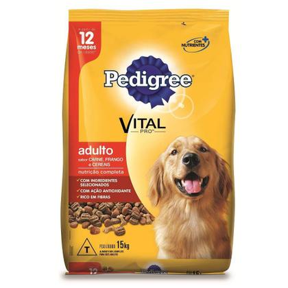 Imagem de Ração Pedigree para Cães Adultos de Porte Médio e Grande Sabor Carne, Frango e Cereais - 15Kg
