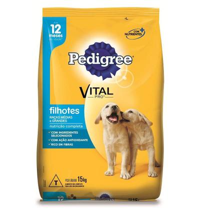 Imagem de Ração Pedigree para Cães Filhotes de Porte Médio e Grande Sabor Carne, Frango e Cereais - 15Kg