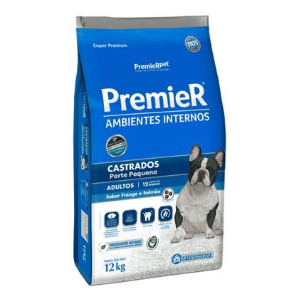 Imagem de Ração Premier Ambientes Internos Cães Adultos Castrados Raças Pequenas Frango e Salmão 12Kg