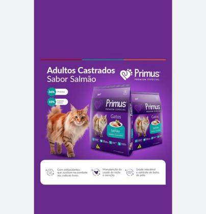 Imagem de Ração Primus Natural Premium Sabor SALMÃO para Gatos Adultos Castrados - 3Kg