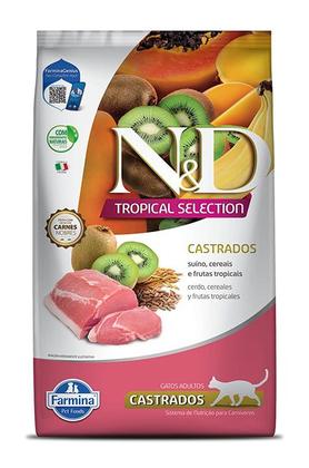 Imagem de Ração Seca ND Tropical Selection Suíno, Cereais e Frutas Tropicais para Gatos Adultos Castrados - 7Kg