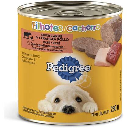 Imagem de Ração Úmida Pedigree Lata para Cães Filhotes Sabor Carne e Frango Patê 280g