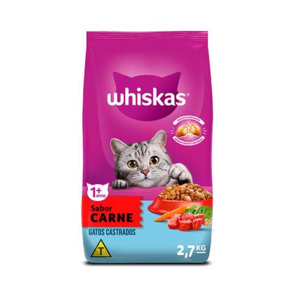 Imagem de Ração Whiskas para Gatos Adultos Castrados Sabor Carne - 2,7Kg