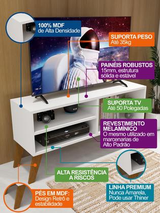 Imagem de Rack 100% MDF 15mm para TV até 50 Polegadas Pé Retrô Sala Quarto Escritório Estante Aparador Bancada Lumberg