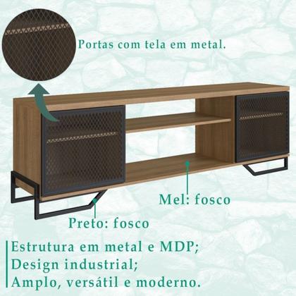 Imagem de Rack 180 Cm 2 PT Aparador 130 Cm Industrial 27X21 Mell Preto PP