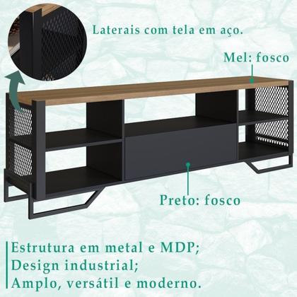 Imagem de Rack 180 Cm Gaveta Aparador 130 Cm Industrial 17X21 Preto Mell PP