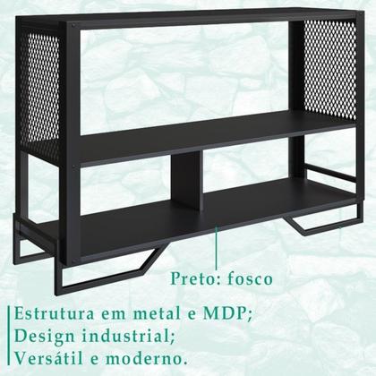 Imagem de Rack 180 Cm Gaveta Aparador 130 Cm Industrial 17X21 Preto Mell PP