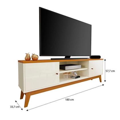 Imagem de Rack 75 Polegadas Com 2 Portas E Prateleira Riviera - Off White E Cedro