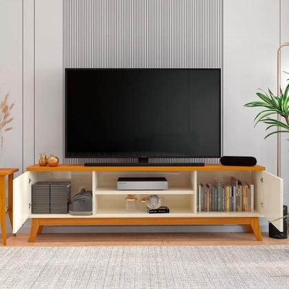 Imagem de Rack 75 Polegadas Com 2 Portas E Prateleira Riviera - Off White E Cedro