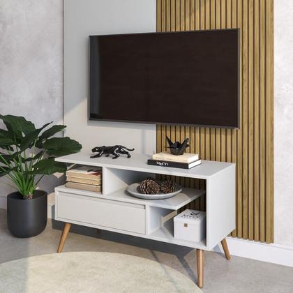 Imagem de Rack Aparador Estante para Tv 55 Polegadas com Porta Nicho Prateleira Pés Palito Retro