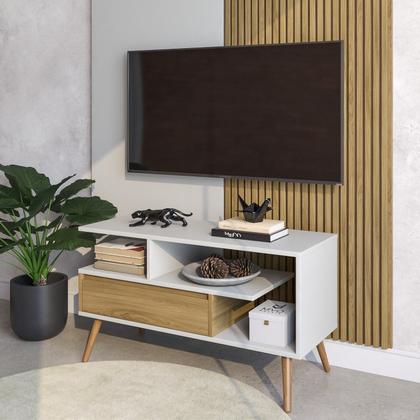 Imagem de Rack Aparador Estante para Tv 55 Polegadas com Porta Nicho Prateleira Pés Palito Retro