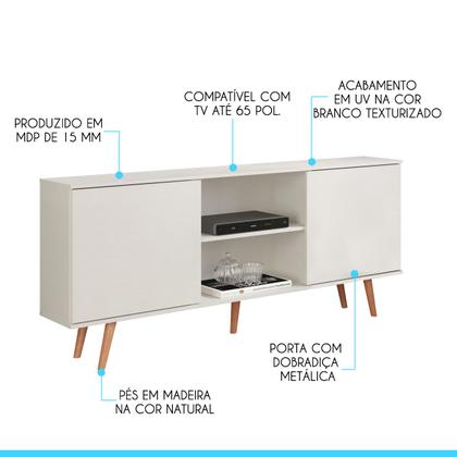 Imagem de Rack Aparador para Sala TV 65 Pol. 180 x 79 Cm MDP Branco 0635 MENU