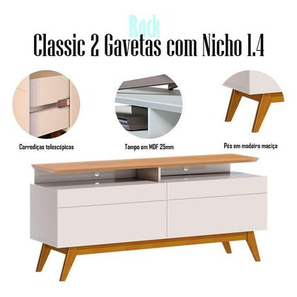 Imagem de Rack Bancada 2 Gavetas com Nicho e Painel para Tv Classic 1.4 Off White Nature - Imcal