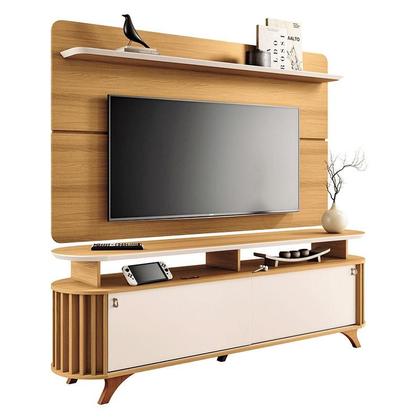 Imagem de Rack Bancada Alba com Painel Curv com Aparador Vivant Cinamomo Off White  HB Móveis