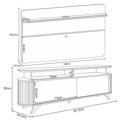 Imagem de Rack Bancada Alba com Painel Curv com Mesa de Centro Sky Cinamomo Off White  HB Móveis