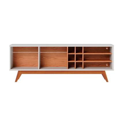 Rack Bancada Ambiente Com Adega 1,80 Off White Matte/Freijo - Alpoim Imagem de Rack Bancada Ambiente Com Adega 1,80 Off White Matte/Freijo