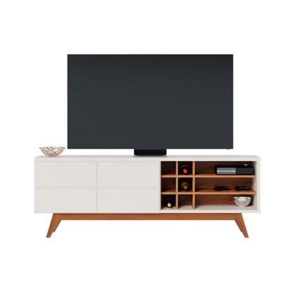 Rack Bancada Ambiente Com Adega 1,80 Off White Matte/Freijo - Alpoim Imagem de Rack Bancada Ambiente Com Adega 1,80 Off White Matte/Freijo