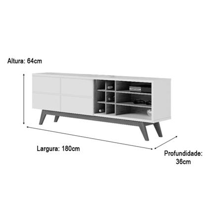 Rack Bancada Ambiente Com Adega 1,80 Off White Matte/Freijo - Alpoim Imagem de Rack Bancada Ambiente Com Adega 1,80 Off White Matte/Freijo