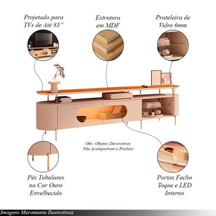 Imagem de Rack Bancada Ária com Led e Prateleira Vidro TV Até 85 Polegadas Off White/Cinamomo G26 - HB Móveis