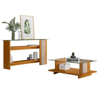 Imagem de Rack Bancada Artur com Aparador e Mesa de Centro Frizz Cinamomo Off White - Madetec