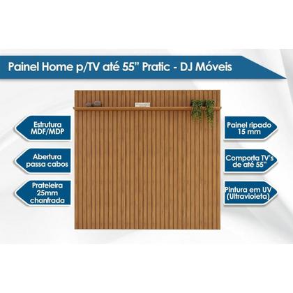 Imagem de Rack Bancada c/ Painel p/ TV até 55 Pol Pratic Ripado 1 Prateleira 143x240cm Freijo - DJ Móveis