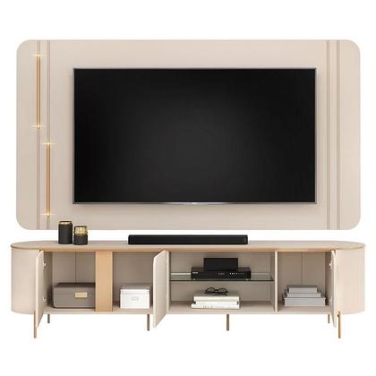 Imagem de Rack Bancada com Painel Ariana e Aparador Petri com Mesa de Centro Petri Off White  DJ Móveis