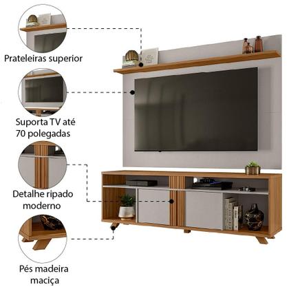 Imagem de Rack Bancada com Painel para TV até 70 Polegadas 1,80m Freijó / Off White Notável