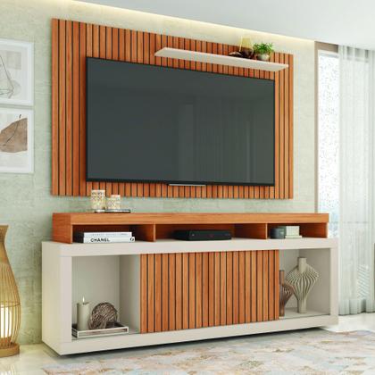 Imagem de Rack Bancada com Painel Ripado para TV até 65 Polegadas 1,80m Panamá Buriti / Off White Caemmun