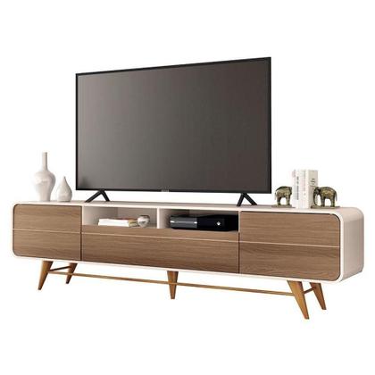 Imagem de Rack Bancada época Com Mesa De Centro Sky Com Tampo De Vidro Castanho Off White - Hb Móveis