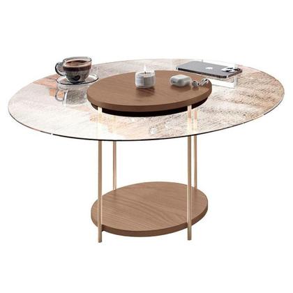 Imagem de Rack Bancada época Com Mesa De Centro Sky Com Tampo De Vidro Castanho Off White - Hb Móveis