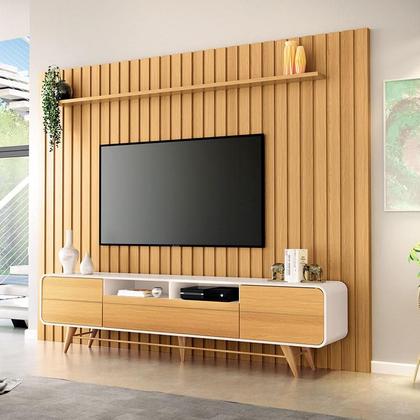 Imagem de Rack Bancada Época com Painel Ripado You 2.7 Cinamomo Off White - HB Móveis