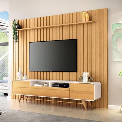 Imagem de Rack Bancada época Com Painel Ripado You 2.7 Cinamomo Off White - Hb Móveis