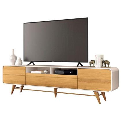 Imagem de Rack Bancada época Com Painel Ripado You 2.7 Com Mesa De Centro Sky E Aparador Infinity Cinamomo Off White - Hb Móveis