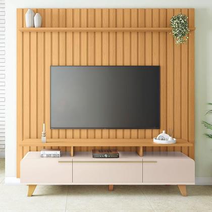 Imagem de Rack Bancada Essenza 2.0 com Painel Ripado You 2.2 Cinamomo Off White - HB Móveis