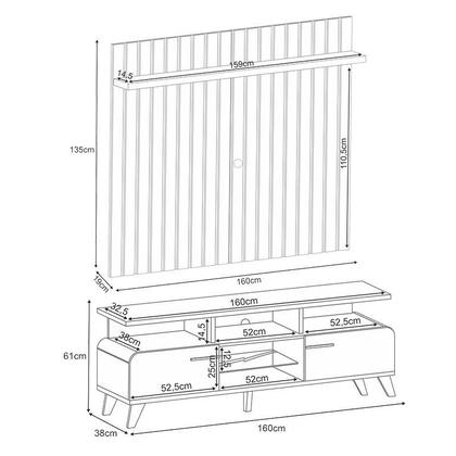 Imagem de Rack Bancada Essenza e Painel Link 1.6 com Mesa de Centro Sky com Tampo de Vidro Off White Cinamomo  HB Móveis