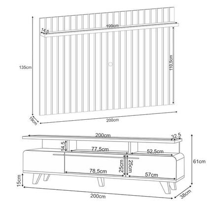 Imagem de Rack Bancada Essenza e Painel Link 2.0 com Mesa de Centro Sky com Tampo de Vidro Off White Castanho  HB Móveis