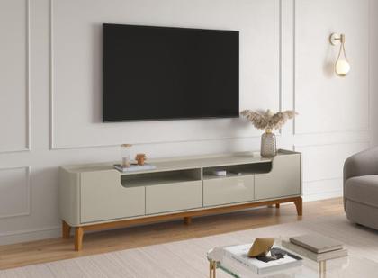 Imagem de Rack / Bancada FL 2.20m 4 Portas Estilo Retrô Para TV Até 75'' Cor Off White