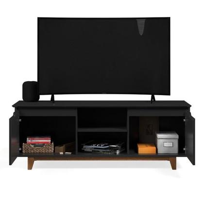 Imagem de Rack / Bancada FL Para TV Até 55'' Estilo Retrô Com Estrutura dos Pés em Madeira Tampo e Portas em MDF em Madeira Usinados 2 Portas e Nichos Para Obje
