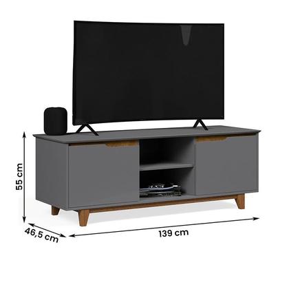 Imagem de Rack Bancada Flow 2 Portas Com Pés de Madeira Maciça