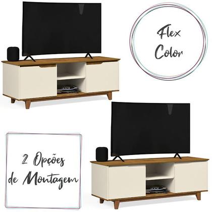 Imagem de Rack Bancada Flow 2 Portas Com Pés de Madeira Maciça