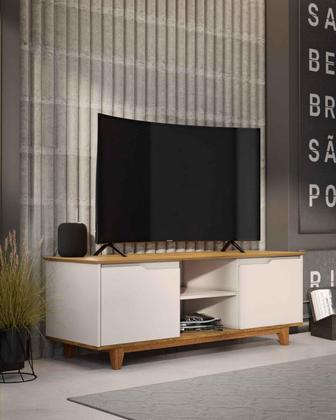 Imagem de Rack Bancada Flow para Tv 146 cm 2 Portas com Pés de Madeira OffWhite - Rede Móveis