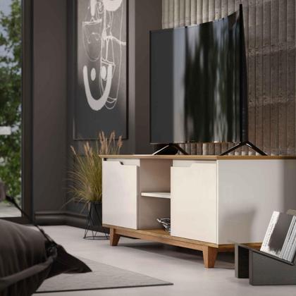 Imagem de Rack Bancada Flow para Tv 146 cm 2 Portas com Pés de Madeira OffWhite - Rede Móveis