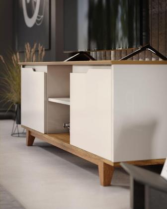 Imagem de Rack Bancada Flow para Tv 146 cm 2 Portas com Pés de Madeira OffWhite - Rede Móveis