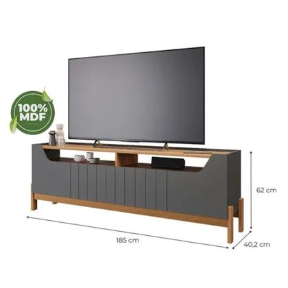 Imagem de Rack Bancada MDF Para TV até 70 pol Moema Ripado c/ 4 Portas 185cm Off White/Cinamomo - Permóbili