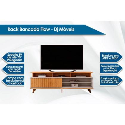 Imagem de Rack Bancada p/TV até 70 Polegadas Flow Ripado c/ Nichos e Pés 180x60cm Cedro/Bali - DJ Móveis