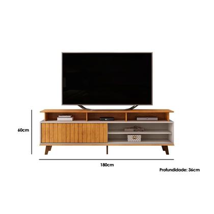 Imagem de Rack Bancada p/TV até 70 Polegadas Flow Ripado c/ Nichos e Pés 180x60cm Cedro/Bali - DJ Móveis