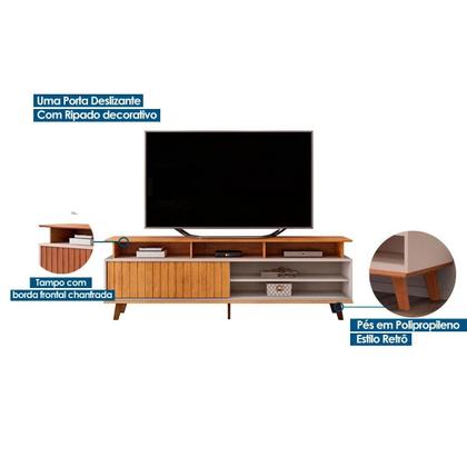 Imagem de Rack Bancada p/TV até 70 Polegadas Flow Ripado c/ Nichos e Pés 180x60cm Cedro/Bali - DJ Móveis